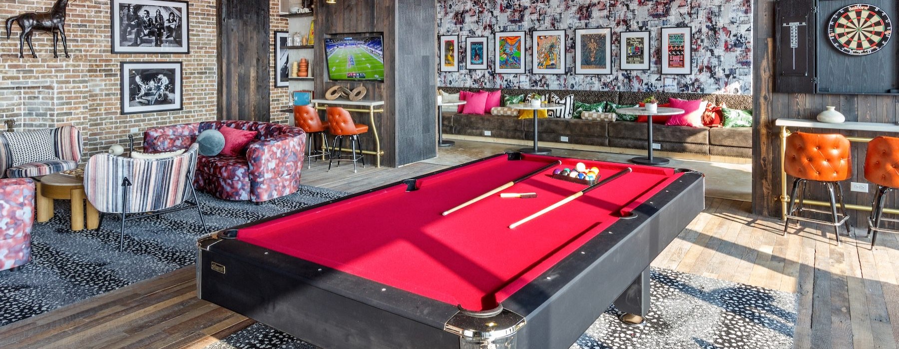a pool table in a clubroom